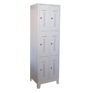 6-deurs garderobekast, perfo, poten, 1950x600x500mm, cilinderslot Grijs/Grijs 6-deurs garderobekast, perfo, poten, 1950x600x500mm, cilinderslot Grijs/Grijs