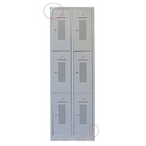 6-deurs garderobekast, perfo, poten, 1950x600x500mm, cilinderslot Grijs/Grijs met schade 6-deurs garderobekast, perfo, poten, 1950x600x500mm, cilinderslot Grijs/Grijs met schade