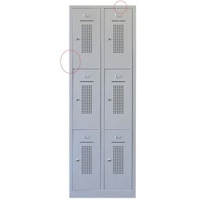 6-deurs garderobekast, perfo, poten, 1950x600x500mm, cilinderslot Grijs/Grijs met schade 6-deurs garderobekast, perfo, poten, 1950x600x500mm, cilinderslot Grijs/Grijs met schade