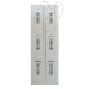 6-deurs garderobekast, perfo, poten, 1950x600x500mm, cilinderslot Grijs/Grijs met schade 6-deurs garderobekast, perfo, poten, 1950x600x500mm, cilinderslot Grijs/Grijs met schade