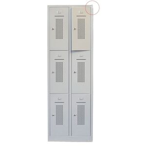 6-deurs garderobekast, perfo, poten, 1950x600x500mm, cilinderslot Grijs/Grijs met schade 6-deurs garderobekast, perfo, poten, 1950x600x500mm, cilinderslot Grijs/Grijs met schade