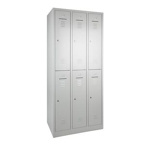 6-deurs locker, lockerkast 1950x890x500 grijs hangoogsluiting 6-deurs locker, lockerkast 1950x890x500 grijs hangoogsluiting