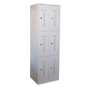 6-deurs locker, lockerkast, perfo 1950x600x500 op sokkel + hangoogslot, Grijs/Grijs 6-deurs locker, lockerkast, perfo 1950x600x500 op sokkel + hangoogslot, Grijs/Grijs