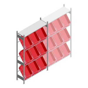 Bakkenstelling HD met 3 niveaus bakken en 1 niveau legbord 2500x1300x400mm (hxbxd) beginsectie Bakkenstelling HD met 3 niveaus bakken en 1 niveau legbord 2500x1300x400mm (hxbxd) beginsectie