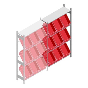 Bakkenstelling HD met 3 niveaus bakken en 1 niveau legbord 2500x1300x400mm (hxbxd) beginsectie Bakkenstelling HD met 3 niveaus bakken en 1 niveau legbord 2500x1300x400mm (hxbxd) beginsectie
