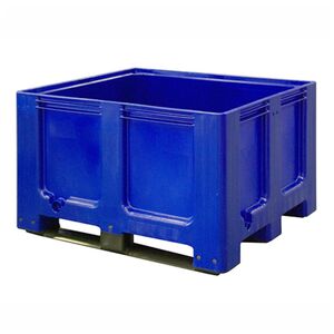Palletbox blokpalletformaat 1200x1000x760 op 3 sleeplatten blauw Palletbox blokpalletformaat 1200x1000x760 op 3 sleeplatten blauw