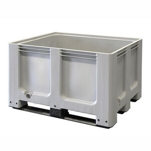 Palletbox blokpalletformaat 1200x1000x760 op 3 sleeplatten grijs Palletbox blokpalletformaat 1200x1000x760 op 3 sleeplatten grijs
