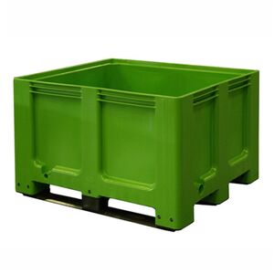 Palletbox blokpalletformaat 1200x1000x760 op 3 sleeplatten groen Palletbox blokpalletformaat 1200x1000x760 op 3 sleeplatten groen