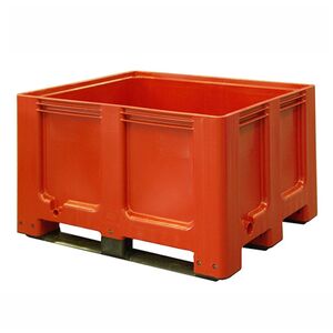 Palletbox blokpalletformaat 1200x1000x760 op 3 sleeplatten rood Palletbox blokpalletformaat 1200x1000x760 op 3 sleeplatten rood